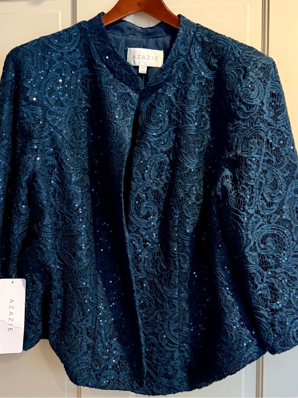 Azazie Navy Sequin Lace Satin Chiffon Tank Dress with Sequin Lace Jacket